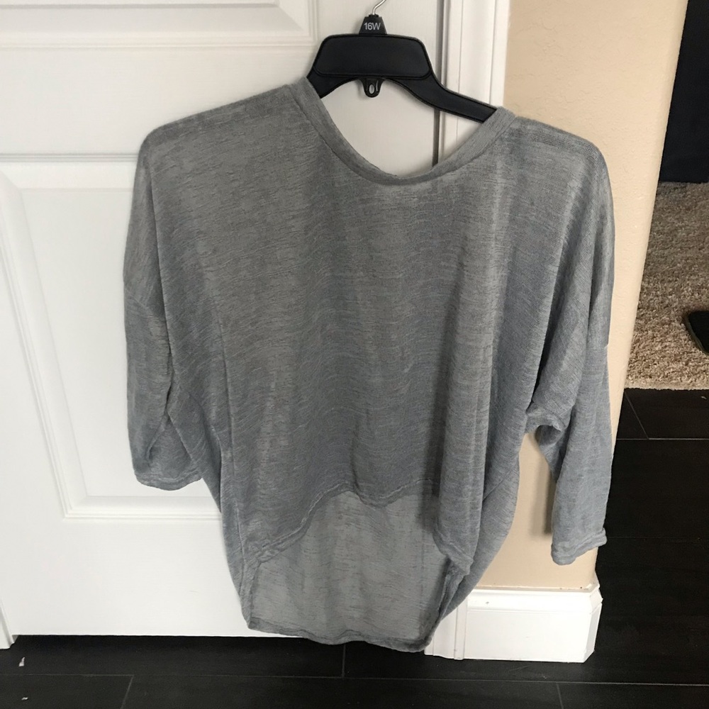 Gray long cut short cut t shirt